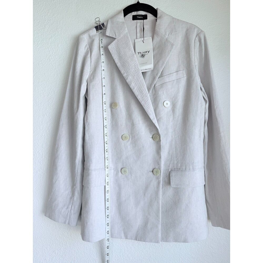 NWT Theory Women's Fitted Sharkskin Crunch Double-Breasted Jacket in Pearl Sz 0 - Picture 12 of 16